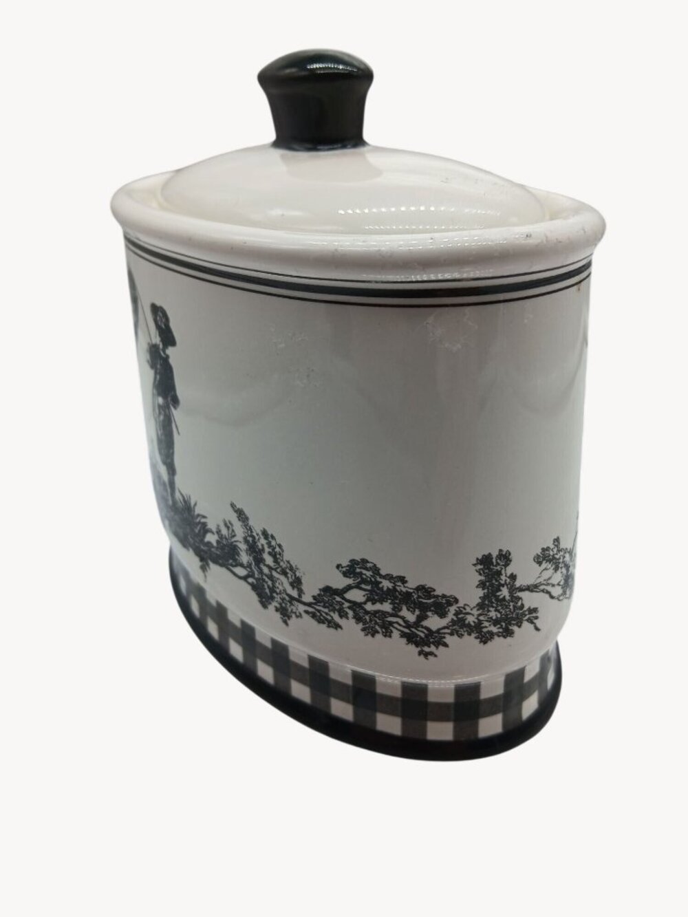 Vintage Waverly County Life Ceramic Lid Container Black White Toile Small Bath - Picture 8 of 16